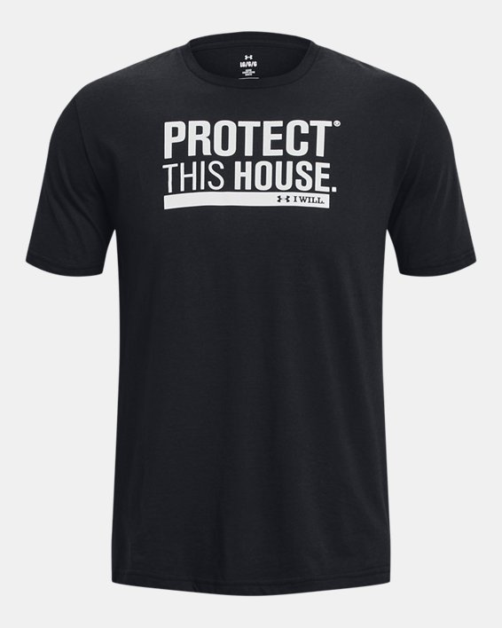 男士UA Protect This House短袖T恤 in Black image number 4